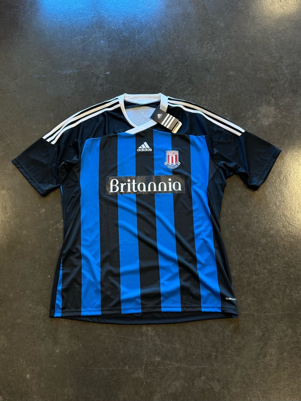 adidas Stoke City Black and Blue Striped away jersey NWT